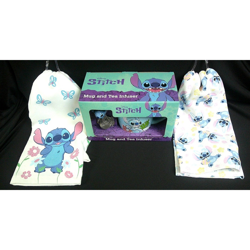 NEW! Disney Stitch Tea infuser set with 2 Stitch Tea Towels COMBO‎ Package